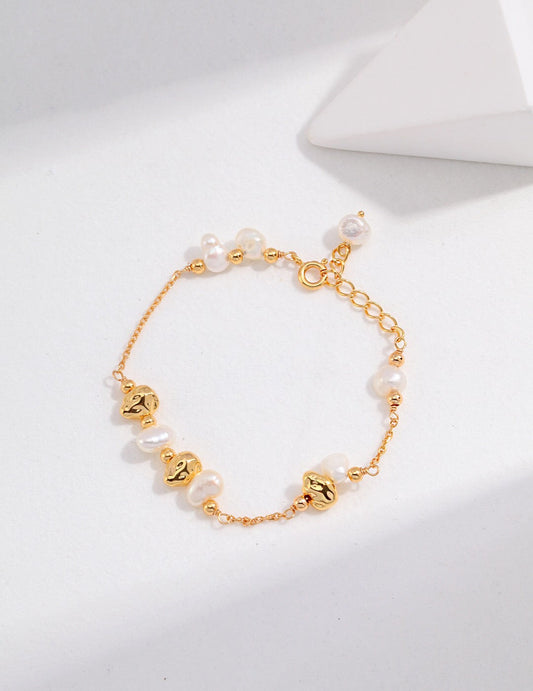 Baroque Pearl and Irregular Gold Ball Bracelet