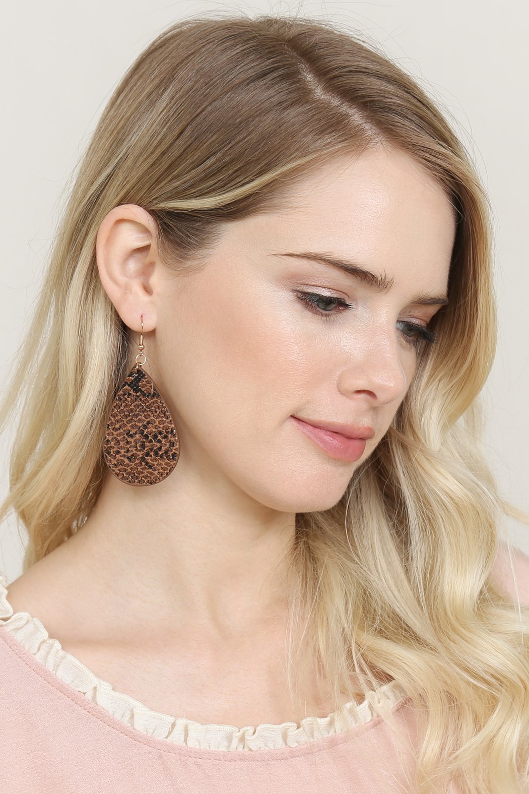 Snake Skin Teardrop Leather Earrings