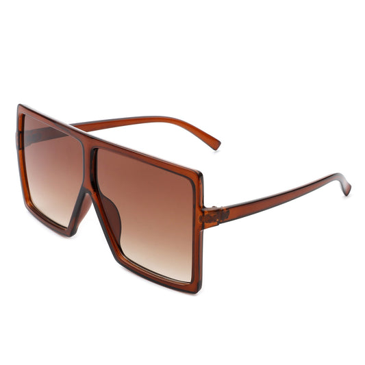 Zenithia Square Oversize Fashion Sunglasses by Cramilo Eyewear feature a flat top design with coffee gradient lenses and a transparent brown frame.