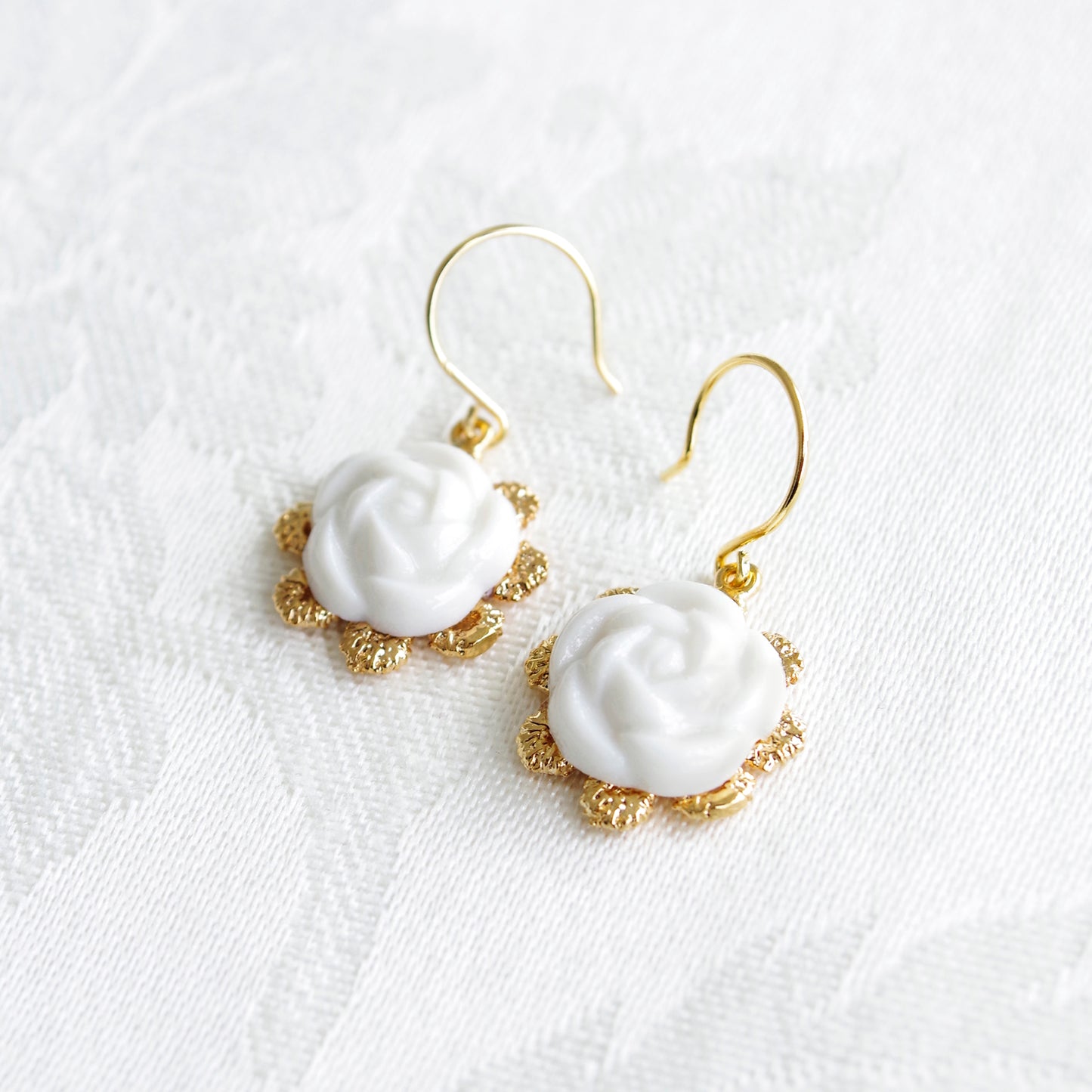 Everyday Porcelain Camellia Flower Charm Earrings