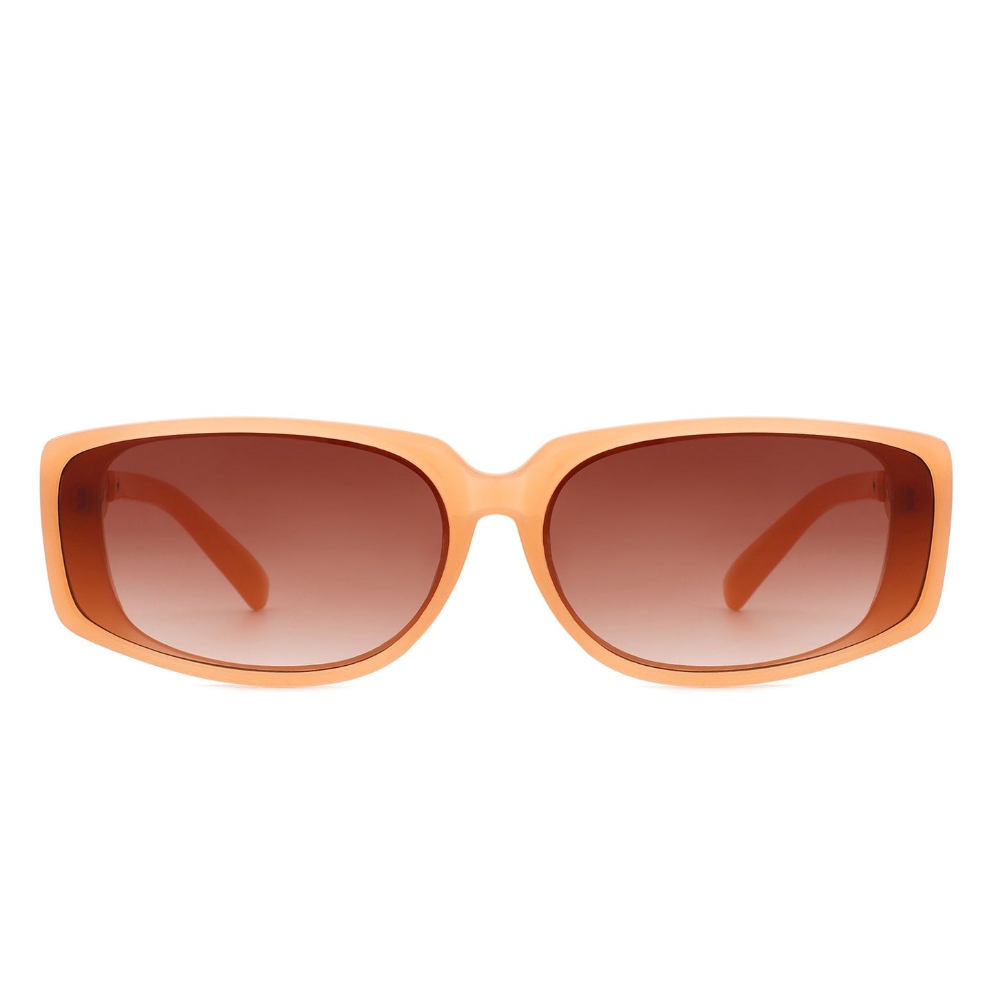 Helixian by Cramilo Eyewear: Chic tortoise-shell rectangle sunglasses for women, featuring chain-link gold accents and brown gradient lenses.