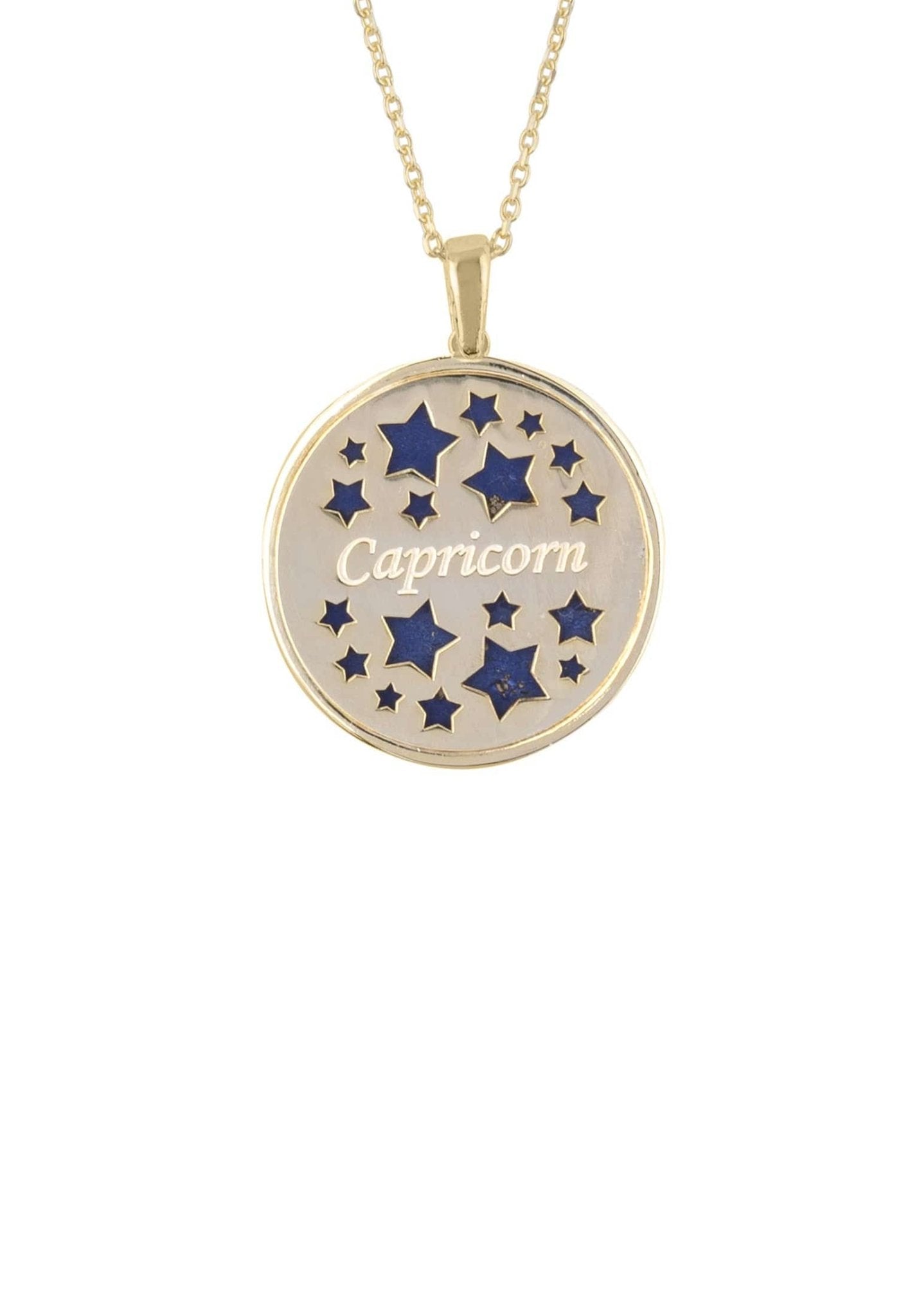 Zodiac Lapis Lazuli Gemstone Star Constellation Pendant Necklace Gold Capricorn