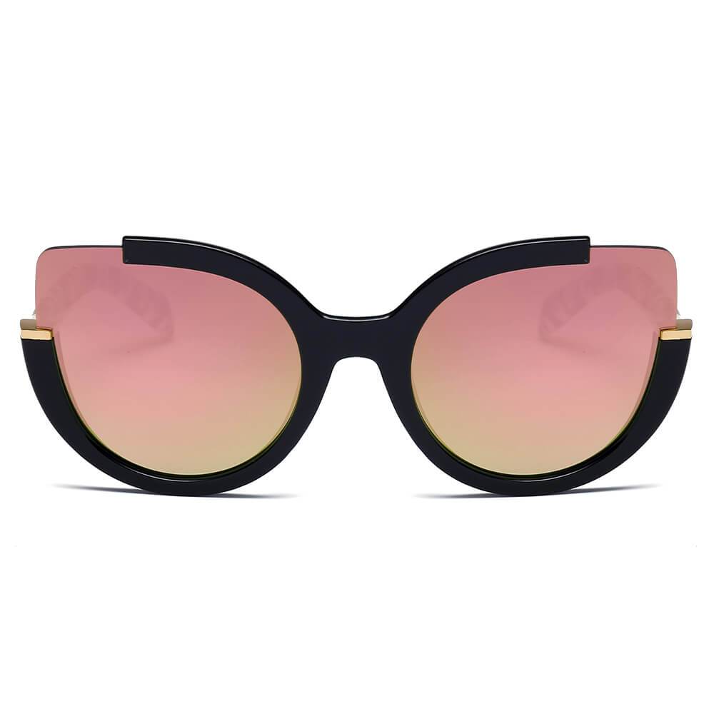 LENOX by Cramilo Eyewear: Womens cut-out round cat eye fashion sunglasses with orange color.