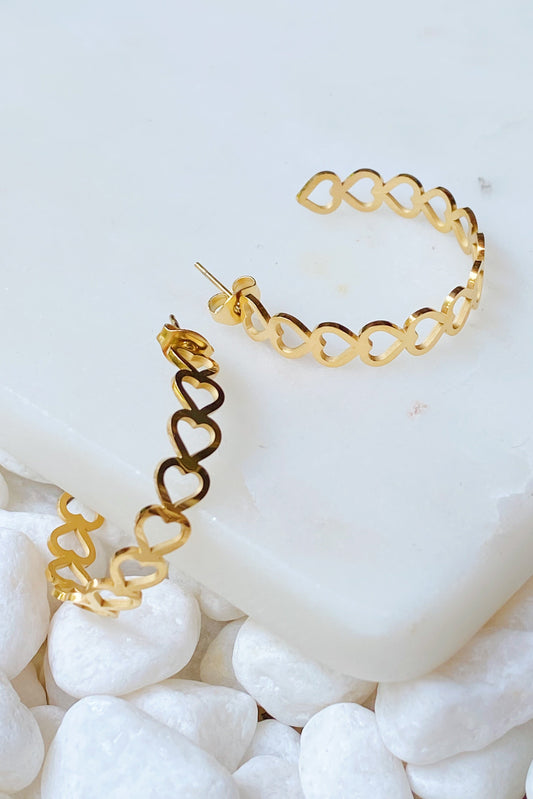 Linked Heart Hoop Earrings