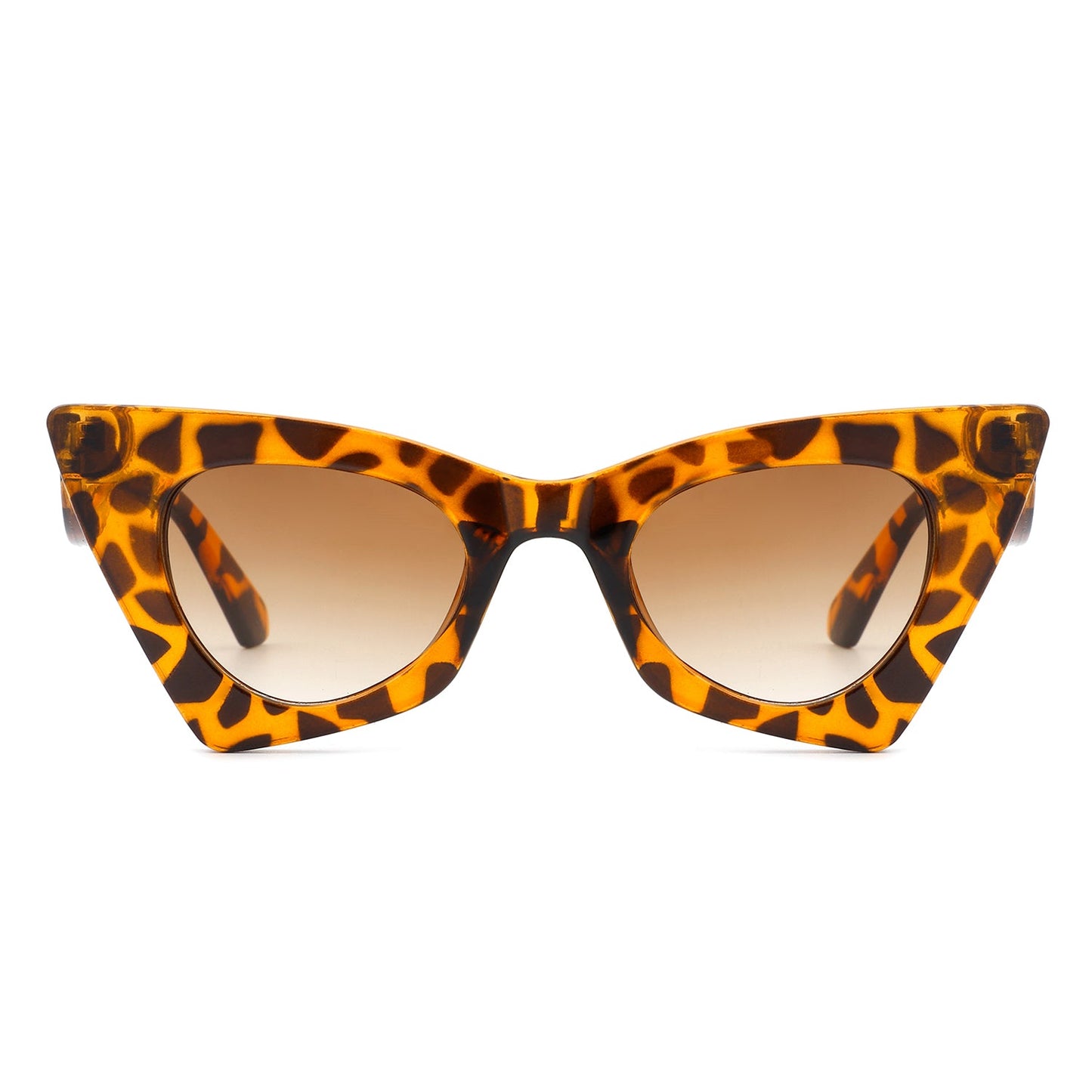 Cramilo Eyewears Luminea sunglasses feature a retro high pointed cat eye design with turtle-patterned frames and brown-tinted lenses.