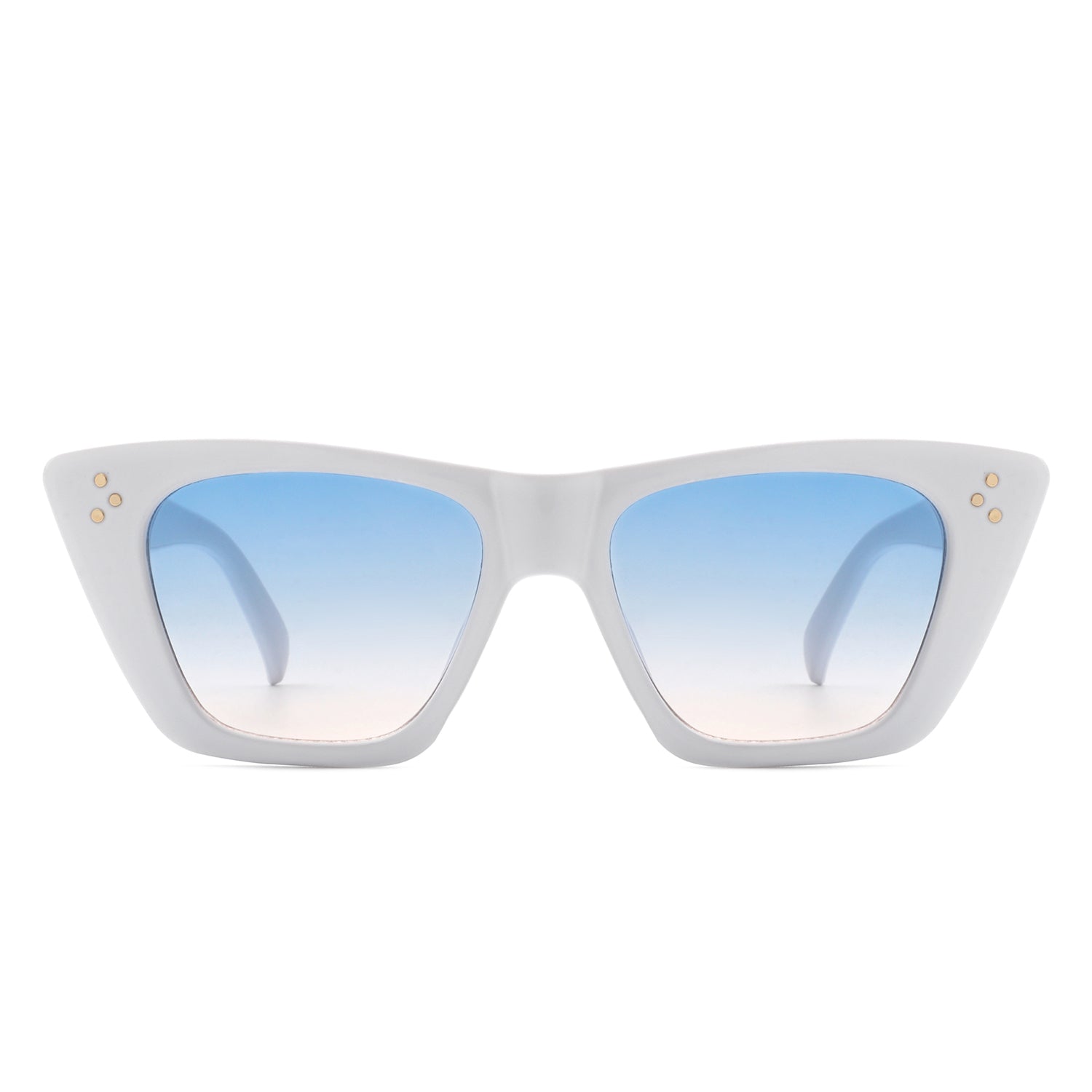 Lightnin Women Retro Cat Eye Fashion Square Sunglasses by Cramilo Eyewear, featuring blue gradient lenses and gold dot accents.