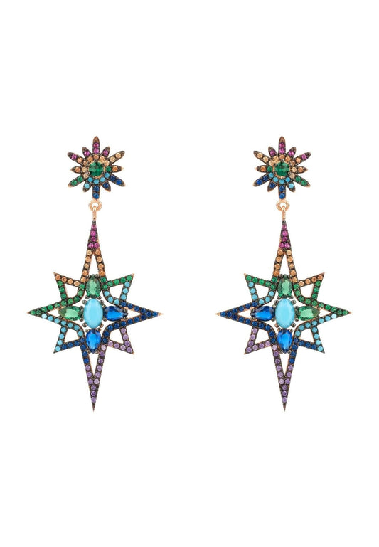 Northern Star Burst Multi Coloured Gemstone Earrings Rosegold