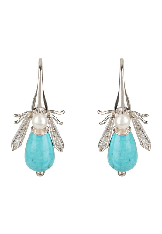 Turquoise Honey Bee Earrings Silver