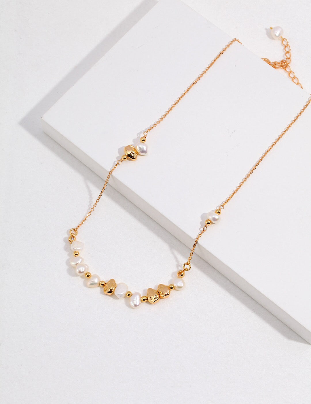 Baroque Pearl and Irregular Gold Ball Necklace
