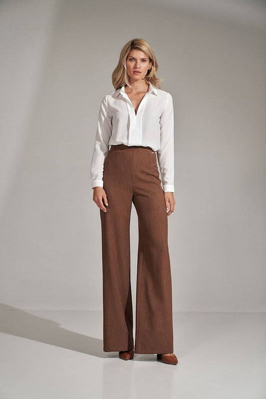 Brown long bell-bottomed trousers