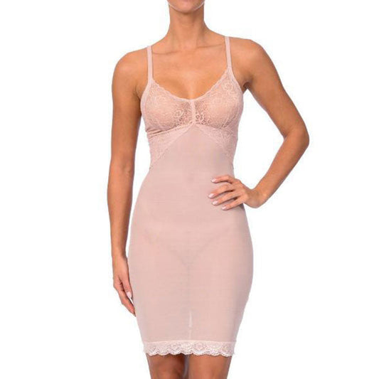 Hi Power Mesh Full Body Slip Shaper With Lace Detail at Bust